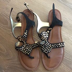 Black and gold sandals, size 9